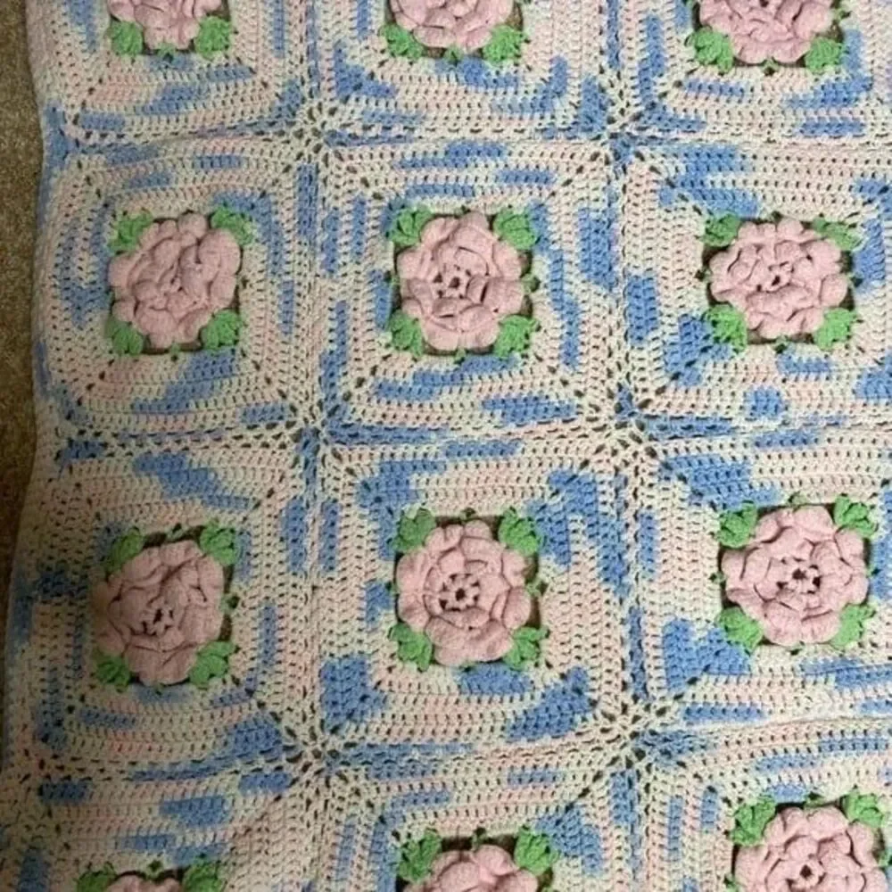 Handmade Vintage Crochet Knit Blanket